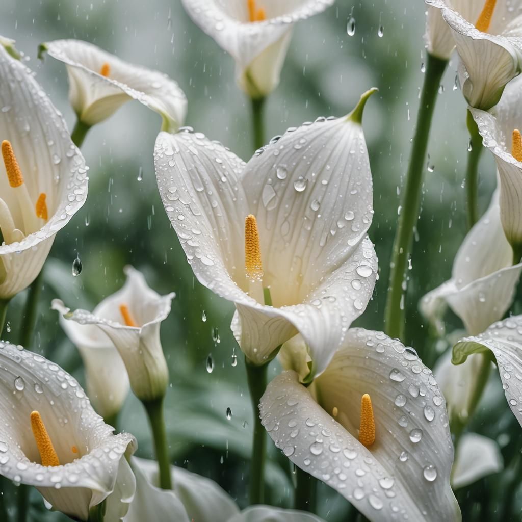 Calla Lilies in Rain: A Macro Photograph