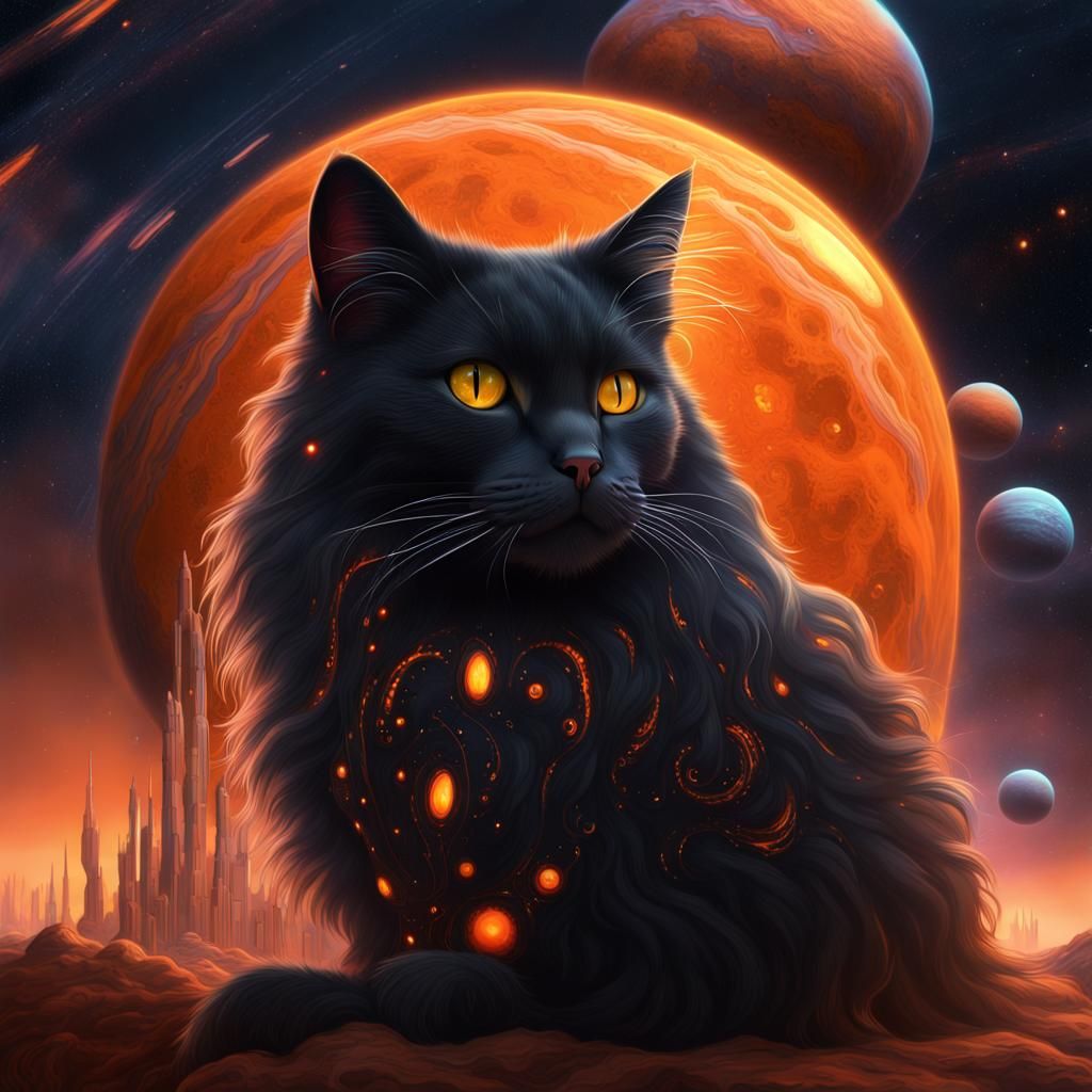 Whimsical Space Cat in Ornate Retrofuturism