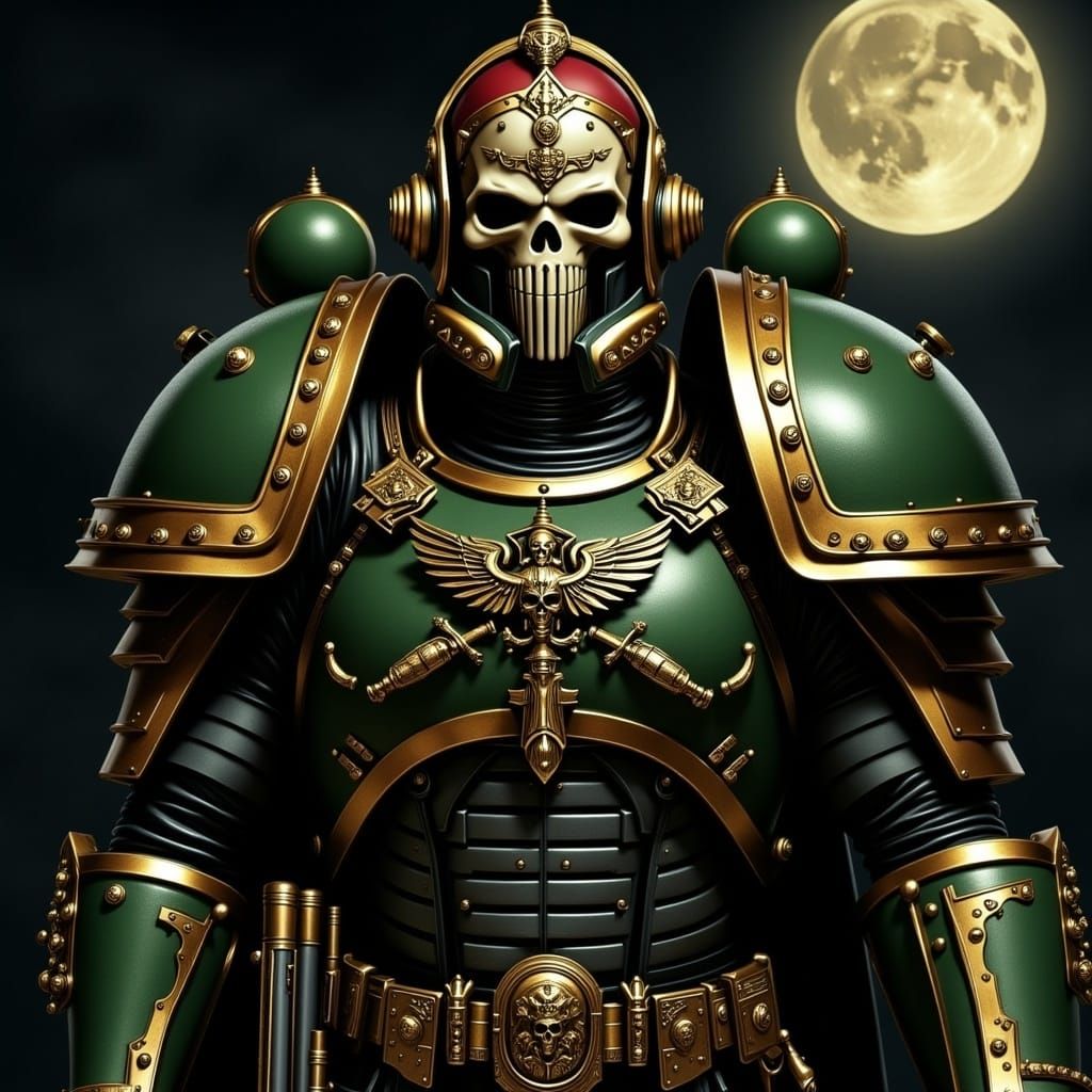 Armored Figure with Skull Helmet in Futuristic Style