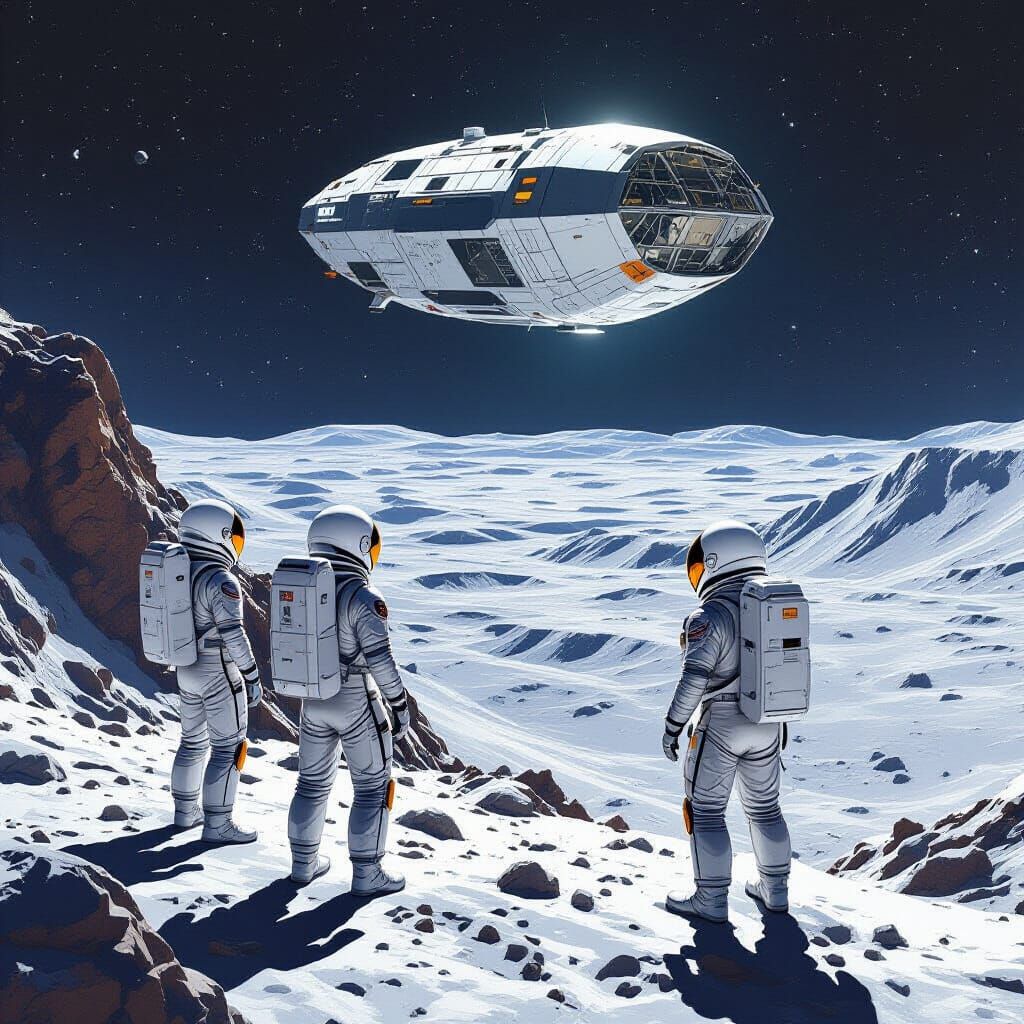 Astronauts Observe Asteroid Retrieval Over Lunar Surface