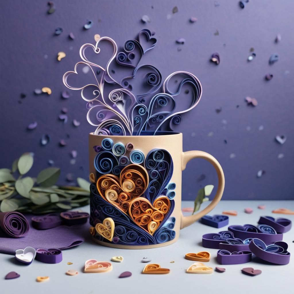Quilled Papercraft Coffee Mug with Hearts