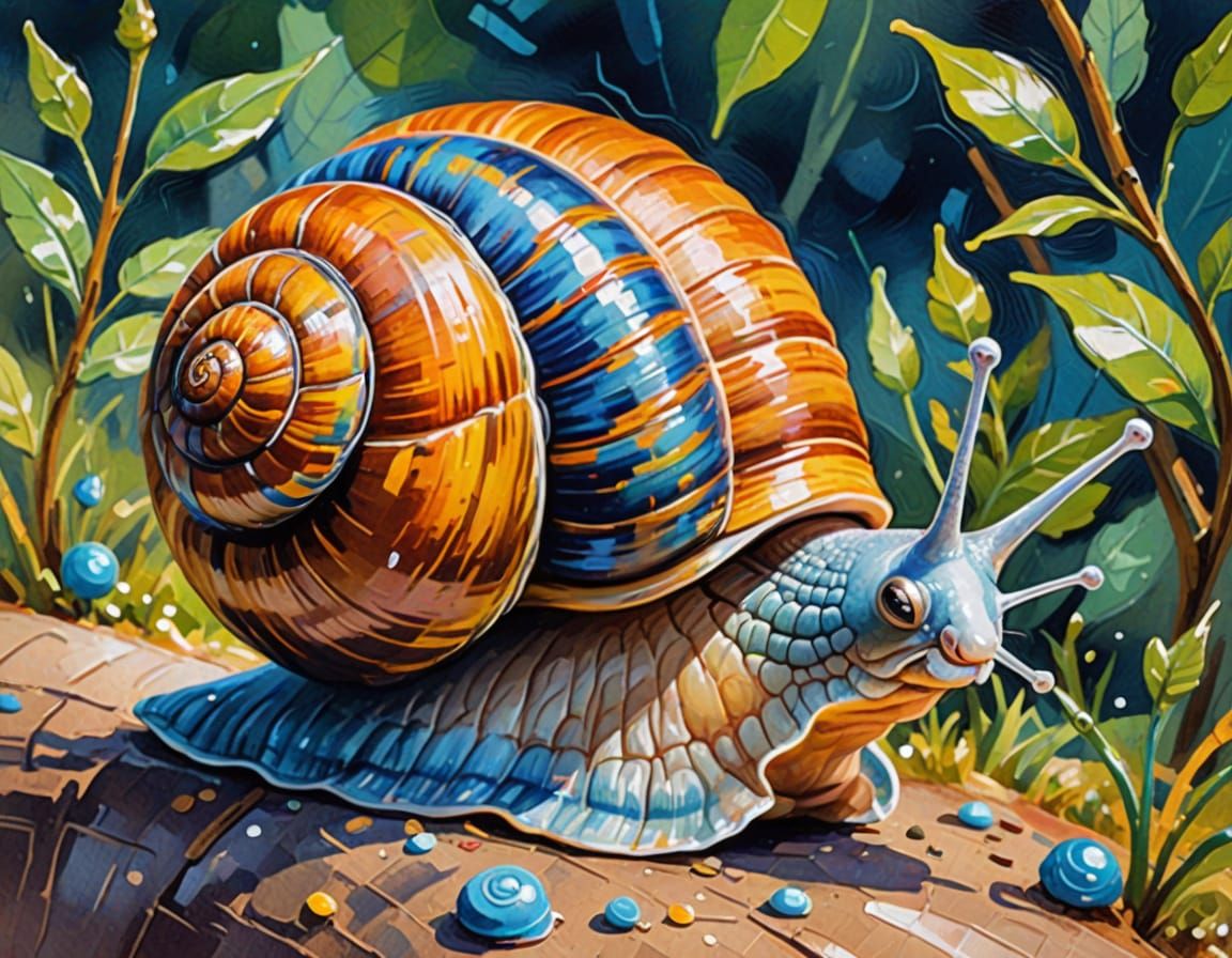 Sweet Snail in Gouache Impressionist Style