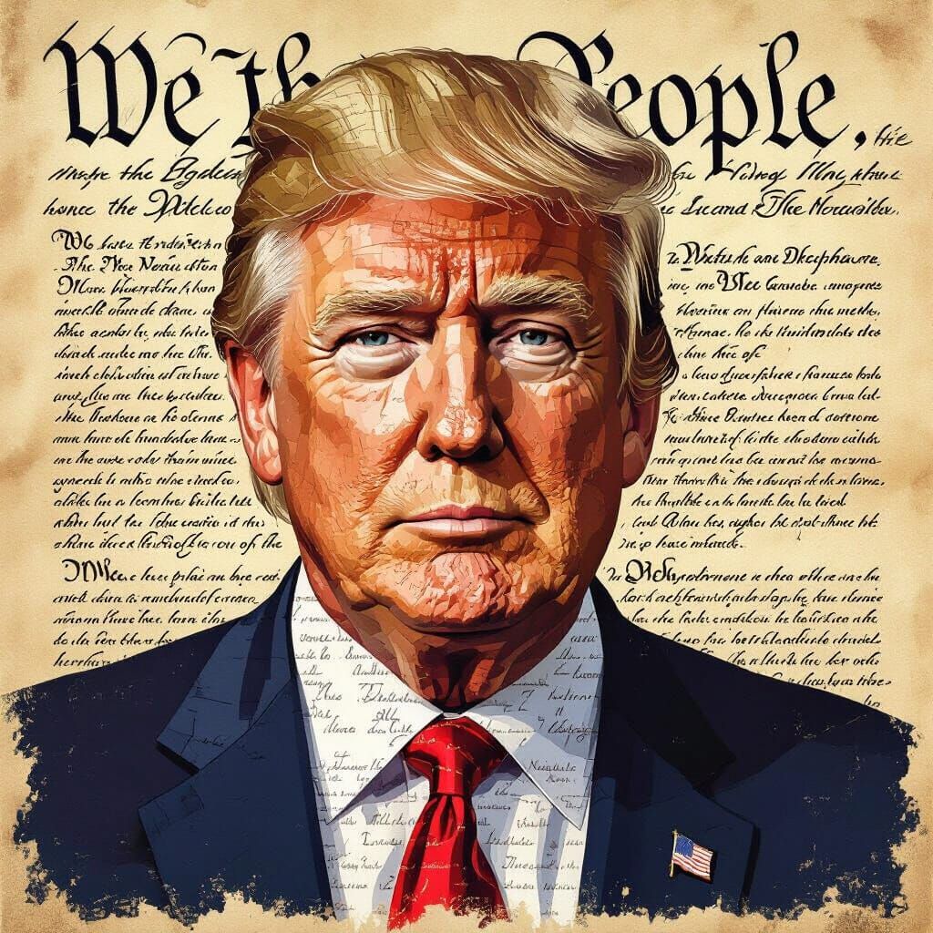 Donald Trump Word Art Portrait in Sepia Tones