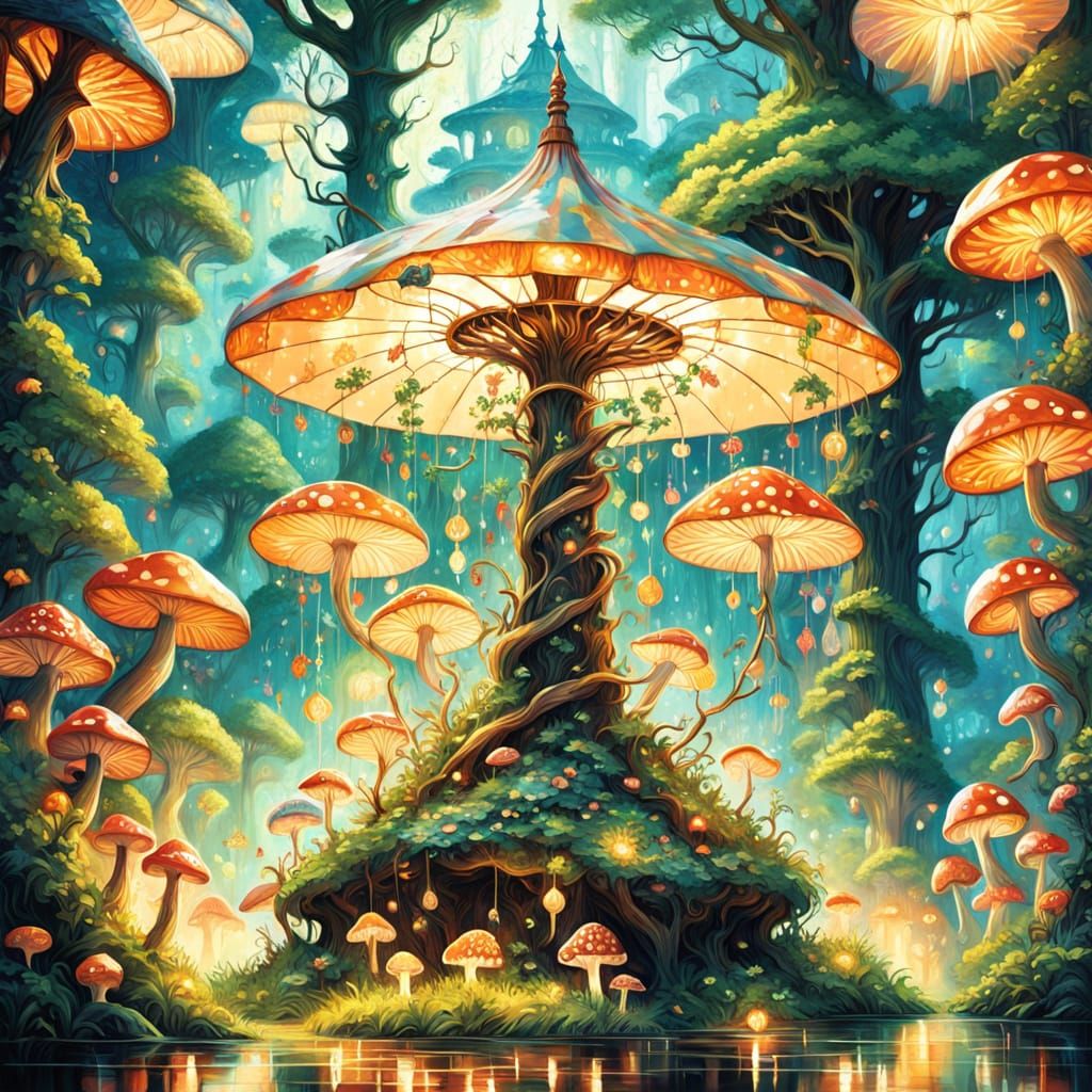 Enchanted Forest Umbrella in Impressionistic Oil Style