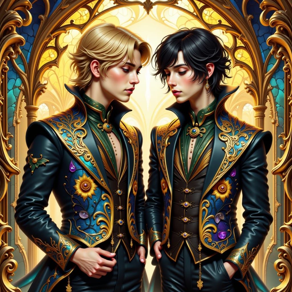 Ornate Vests in Gothic Castle, Art Nouveau Style