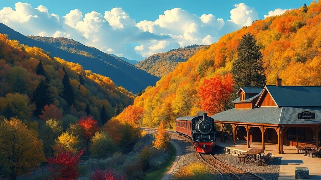 Steam Train Through Colorful Valley in Impressionist Style
