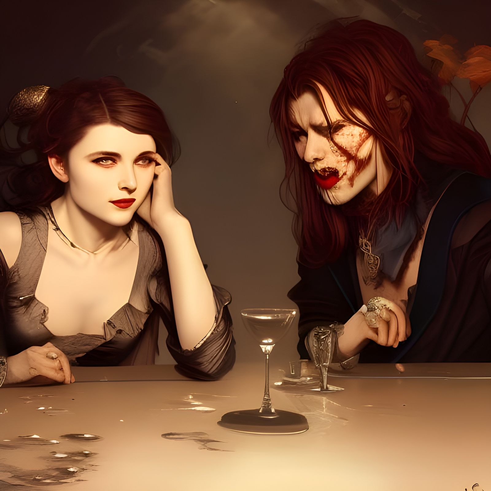 Vampires Sharing Blood in Hyperdetailed Portrait