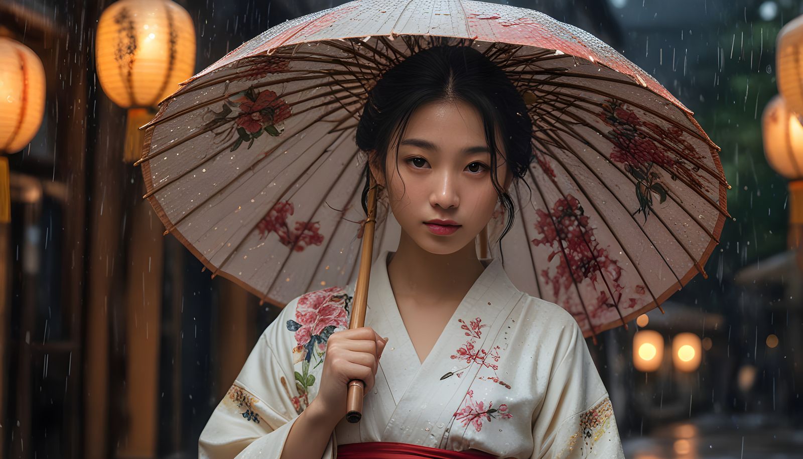 Vibrant Japanese Woman in the Rain