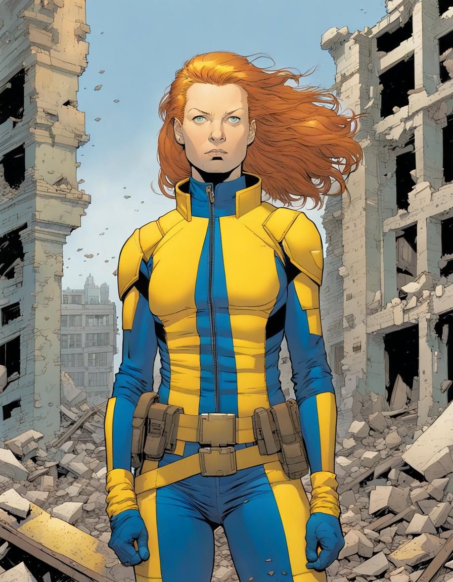 Ginger Superhero Portrait in Ruined City