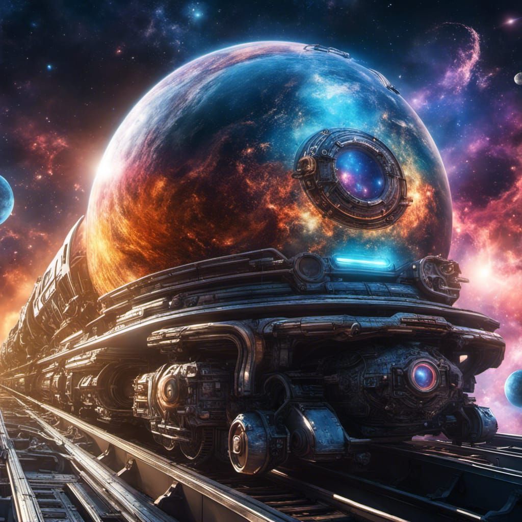 Hyperrealistic Space Train on Shining Planet