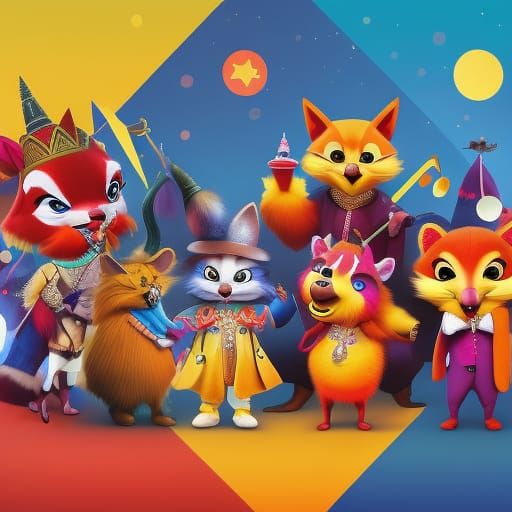 Anthropomorphic Animals Stage Musical, Fantasy Cartoon Poste...