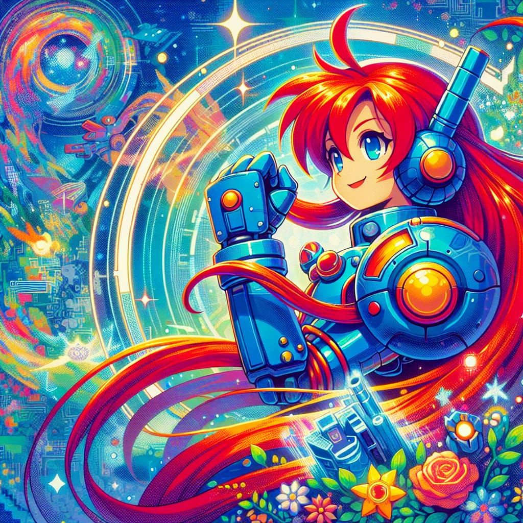 Magical Girl Robot Fusion in Manga Style