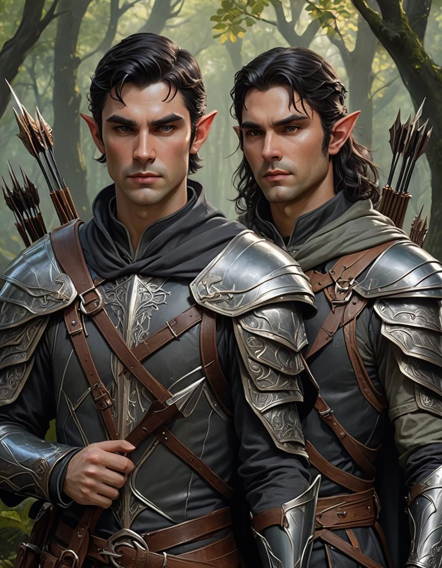 Elven Twins: Forest Warriors in Hyperdetailed Portrait
