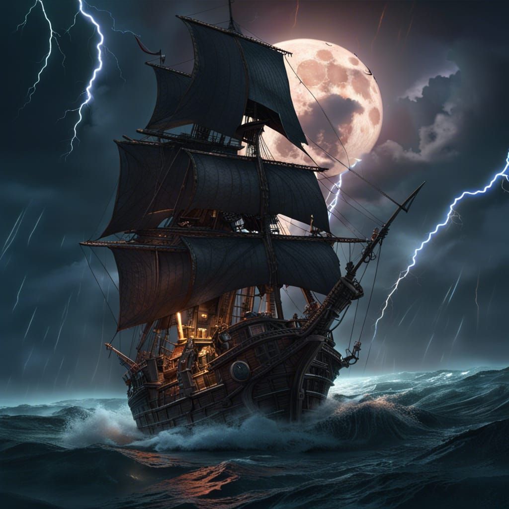 Octophant Pirate Ship in Lightning Storm
