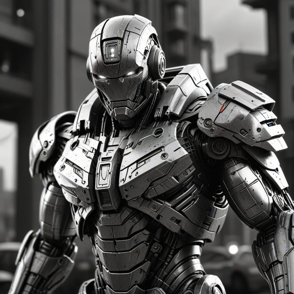 Mechatron Battle Pose in Hyper-Detailed Graphite Style