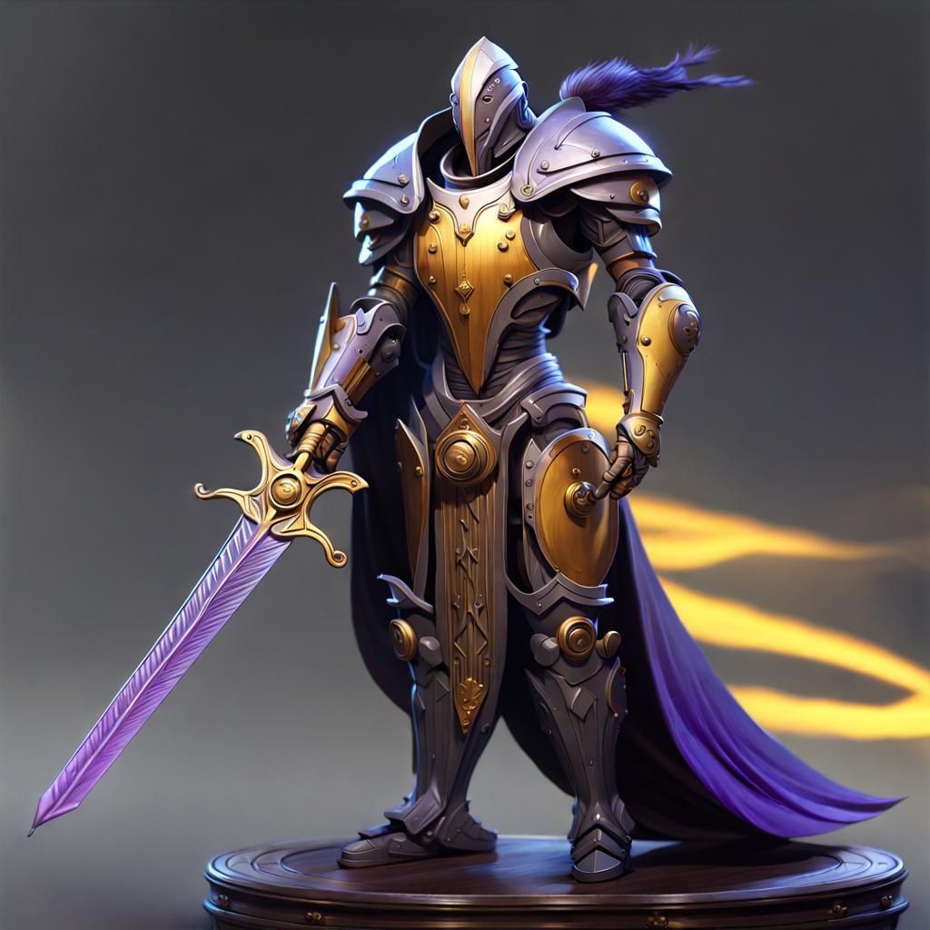 Robotic Paladin with Quill Sword: Dark Fantasy Art