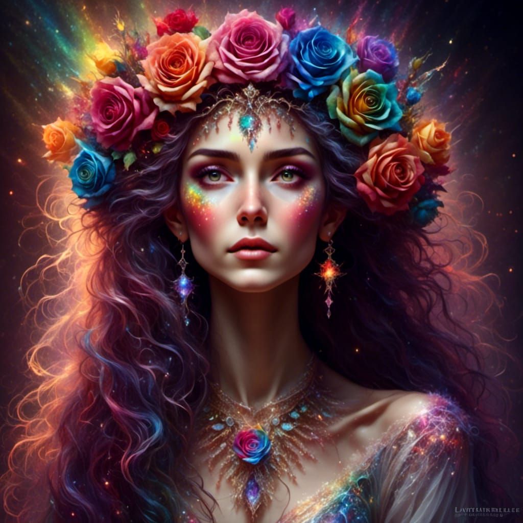 Ethereal Witch with Rainbow Rose Crown