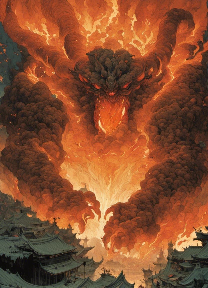 Balrog Rampage in 18th Century Japan Illustration