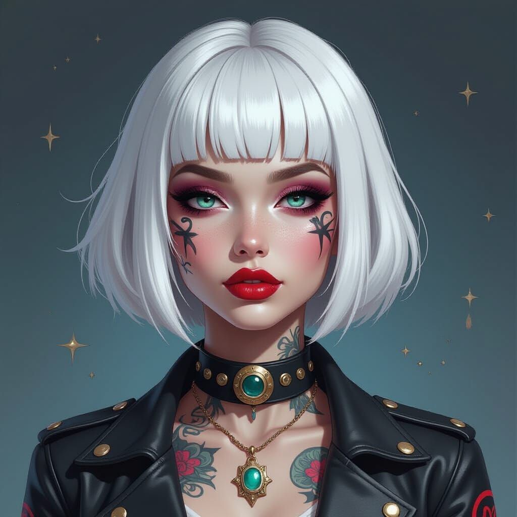 Punk Alien Female Portrait in Abstract Style