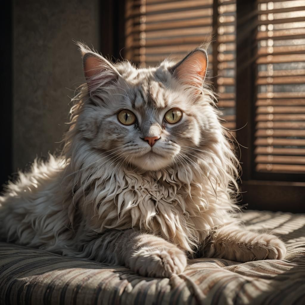 Angora Cat in Dappled Light: 3D CGI Portrait