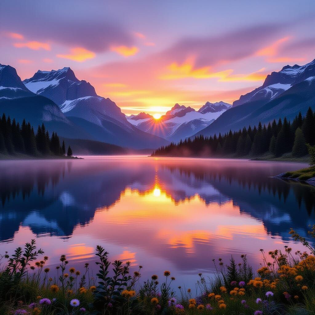 Serene Mountain Lake at Sunset