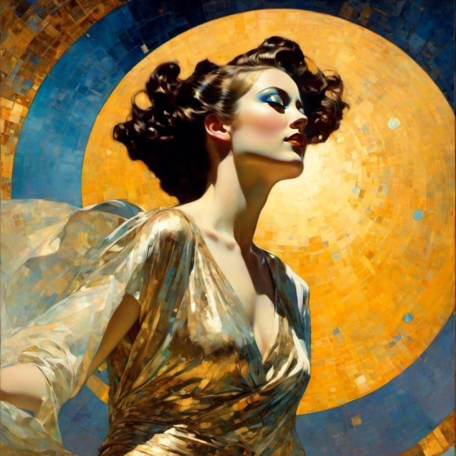 Golden Age Dancer Portrait in Celestial Sky