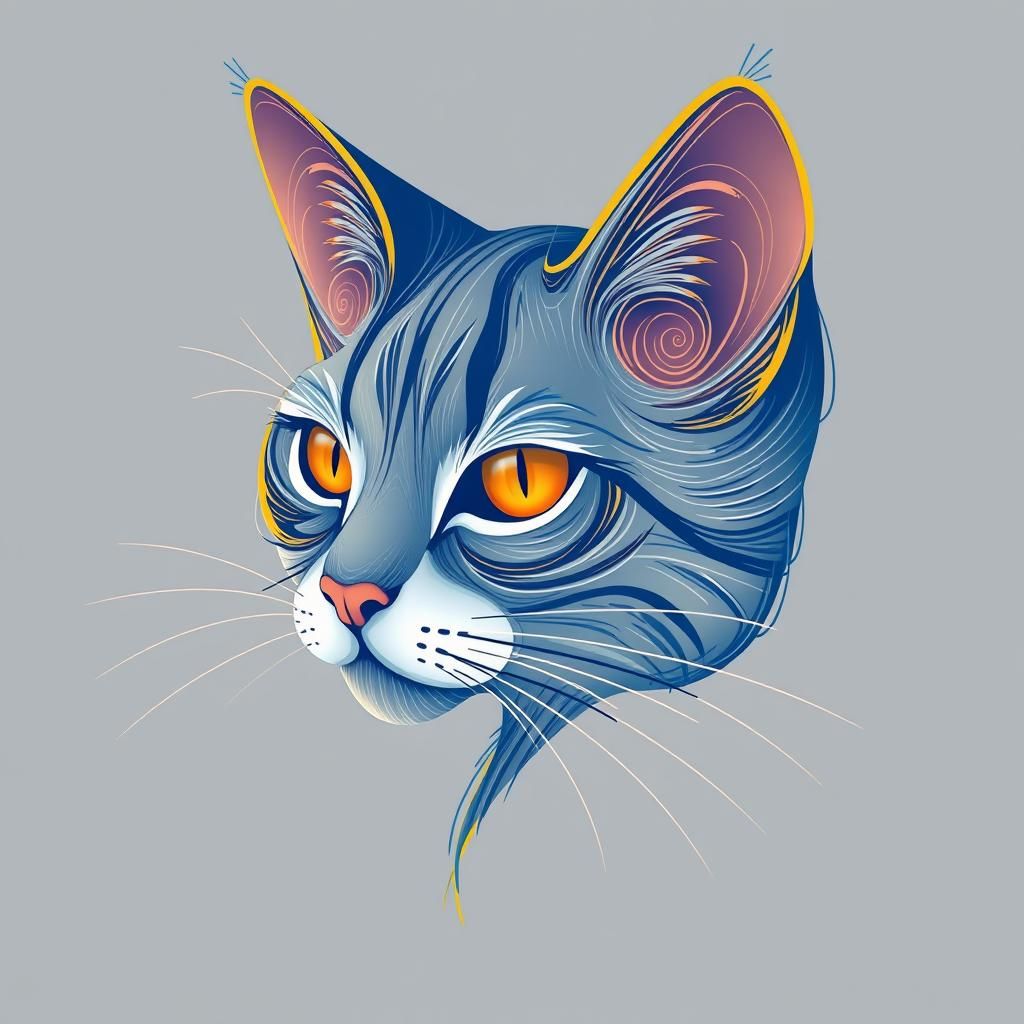 Abstract Fractal Cat Portrait in Whimsical Line Art