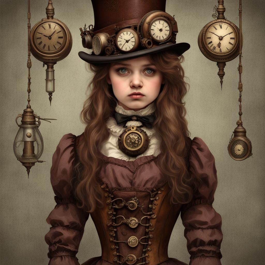 Grumpy Victorian Girl in Steampunk Style