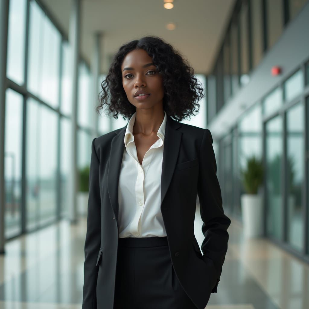 Professional Woman in Modern Office: Hyperrealistic Portrait