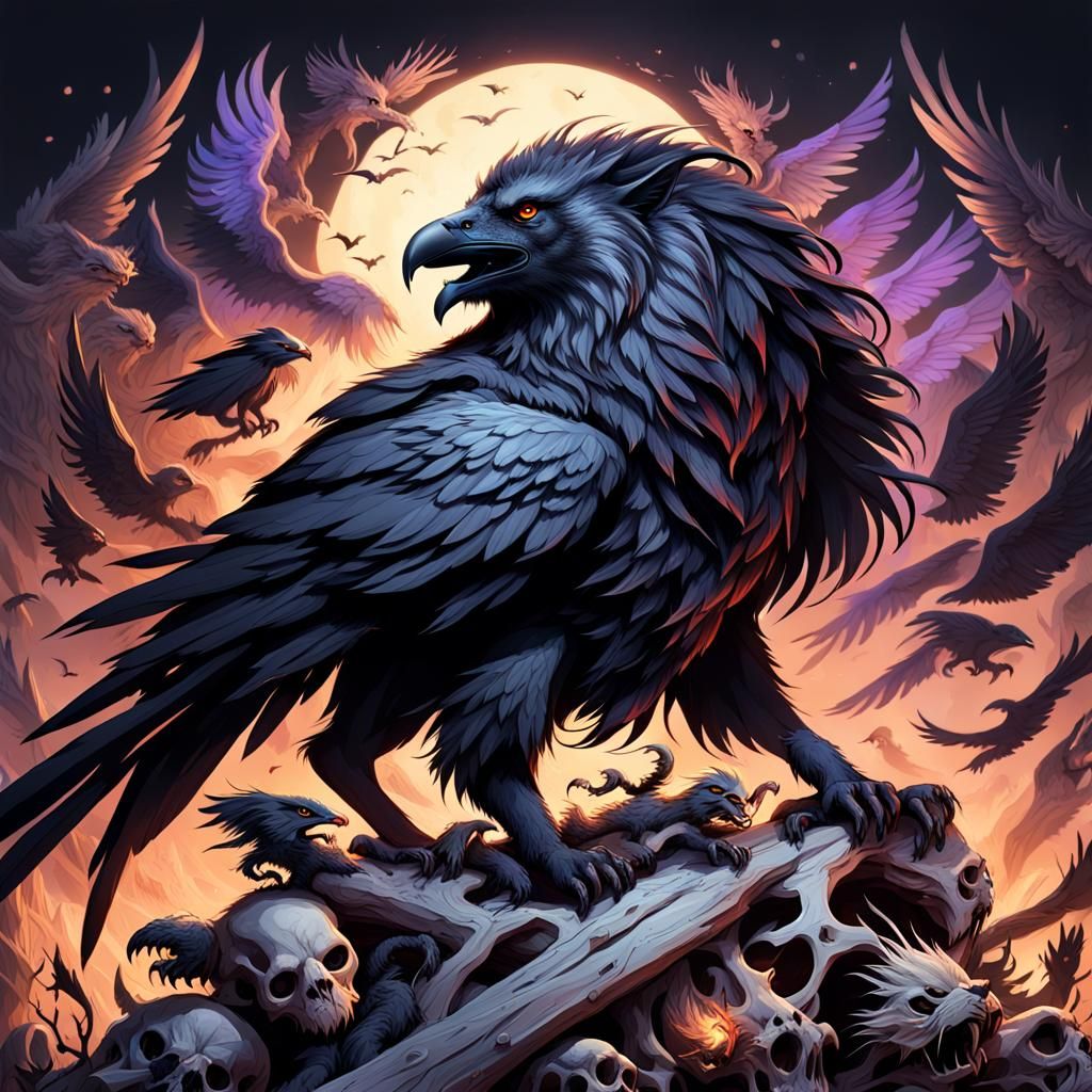 Cyberpunk-Style Gryphon in Dark Fantasy Setting