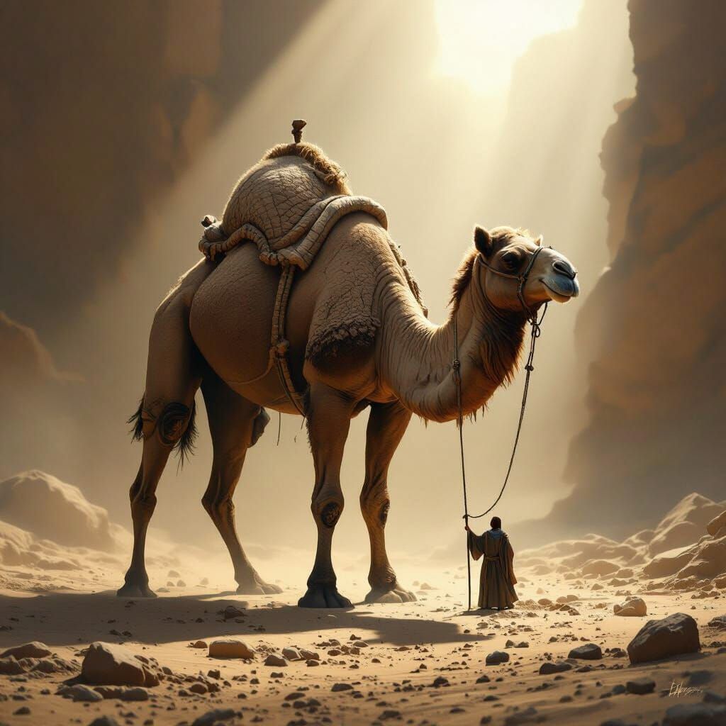 Massive Camel Through Needle Eye: Impossible Task Symbolized