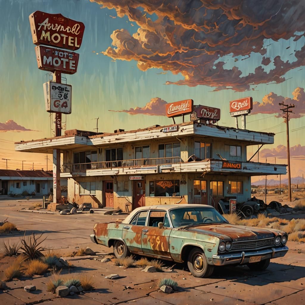 Desert Roadside Motel in Symbolist Style