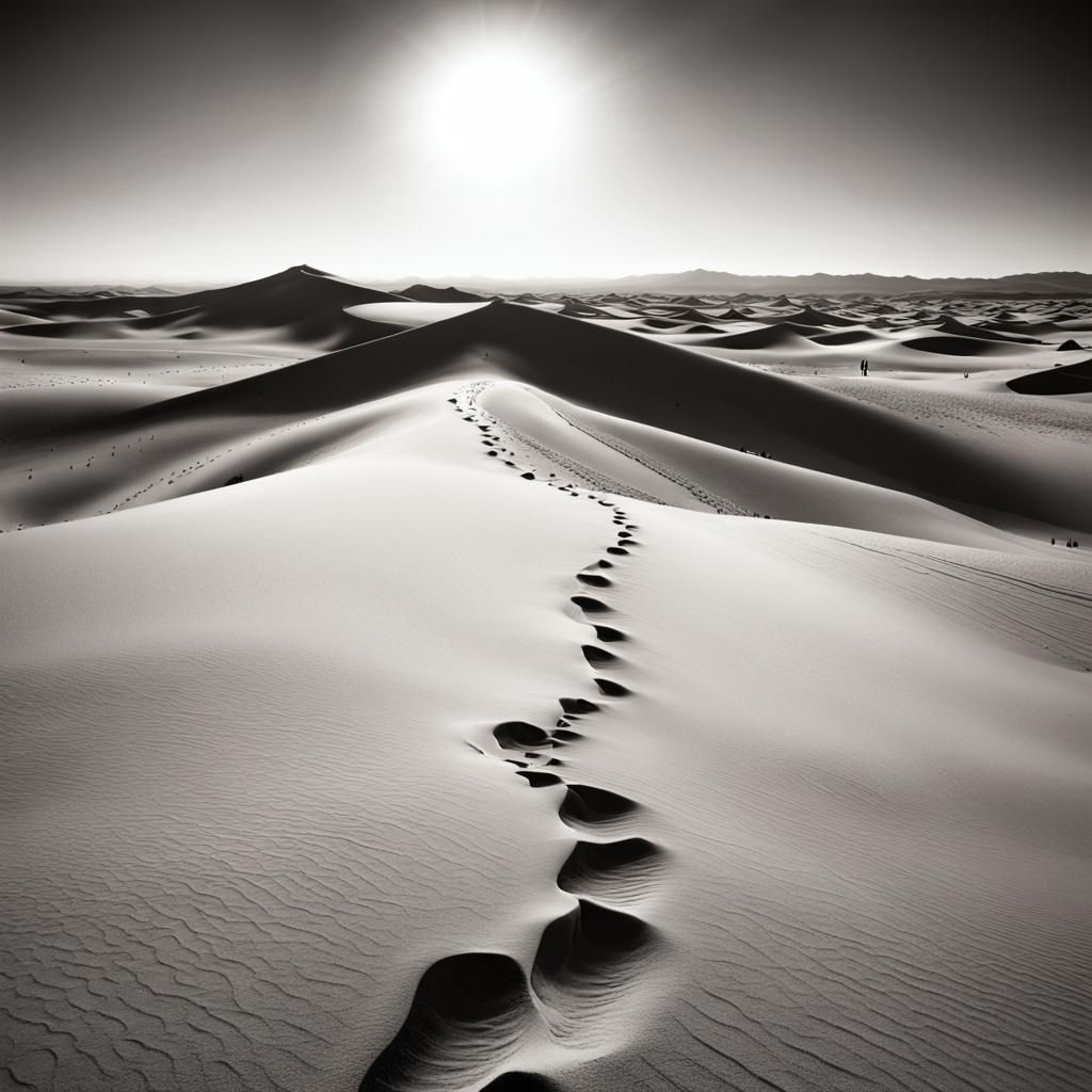 Solitary Figure in a Vast Desert Landscape