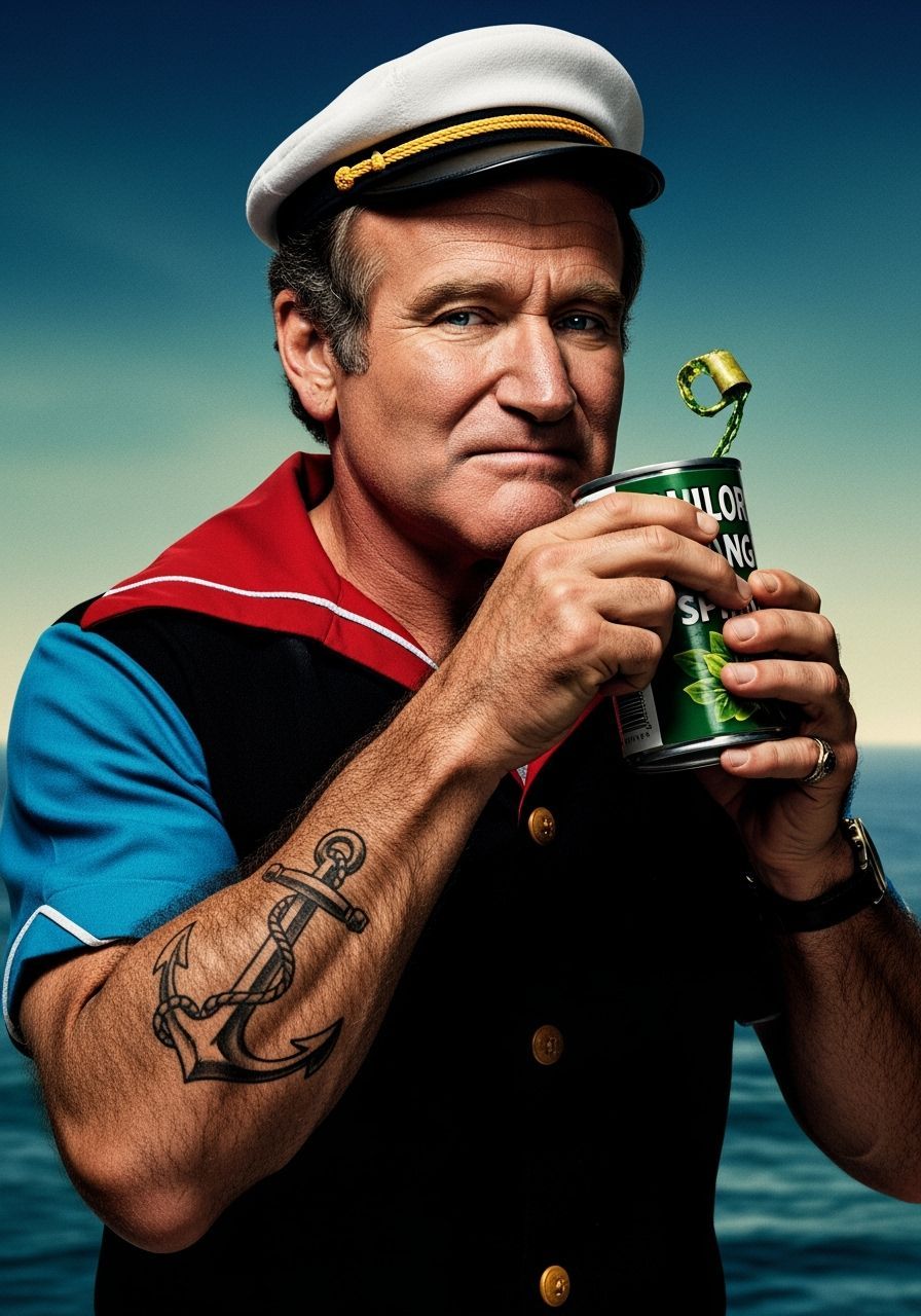 Robin Williams as Popeye in Dramatic Seascape Portrait