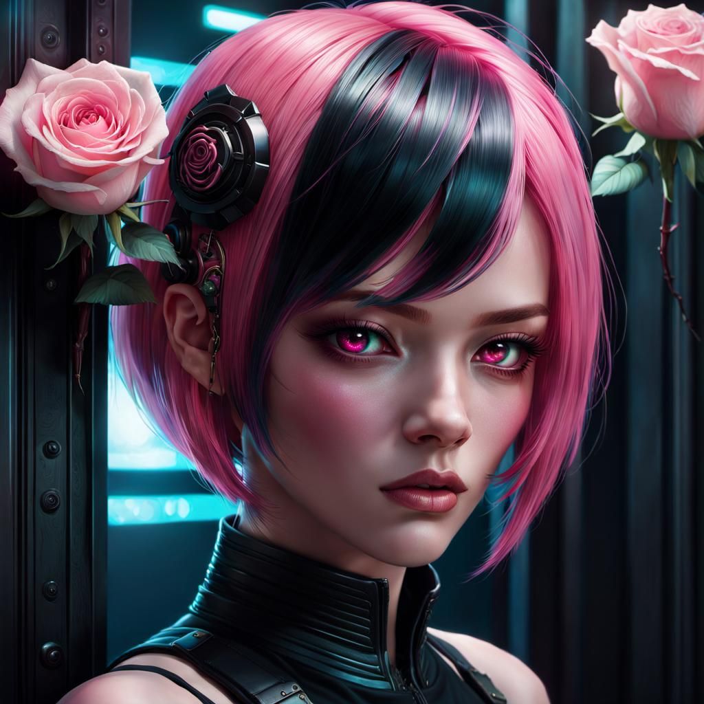 Cyberpunk Woman with Pink Hair Digital Art