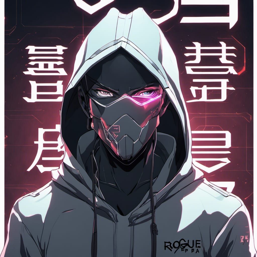 Cyborg Anime Man Portrait with Futuristic Face Shield