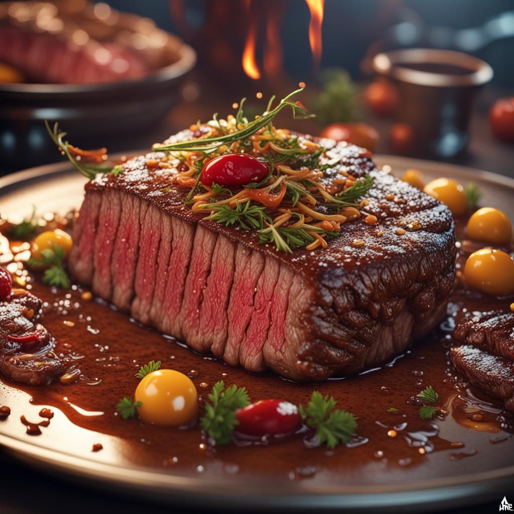 Delicious Steak Dish in Detailed Matte Painting Style