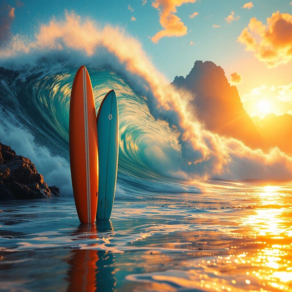 Vibrant Surfboards Stand at Attention Before Churning Wave a...