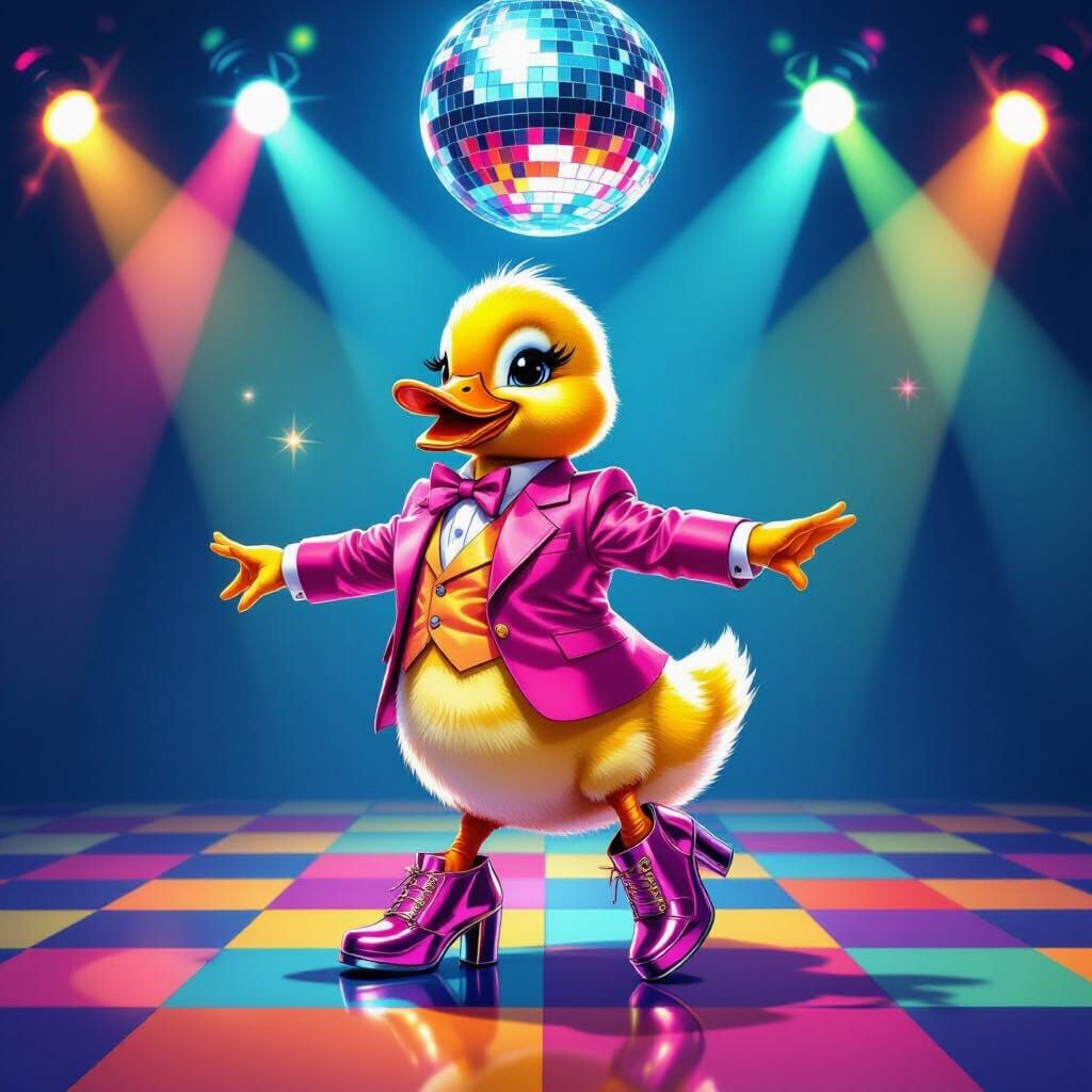 Disco Duckling in Pop Art Style Dance Scene