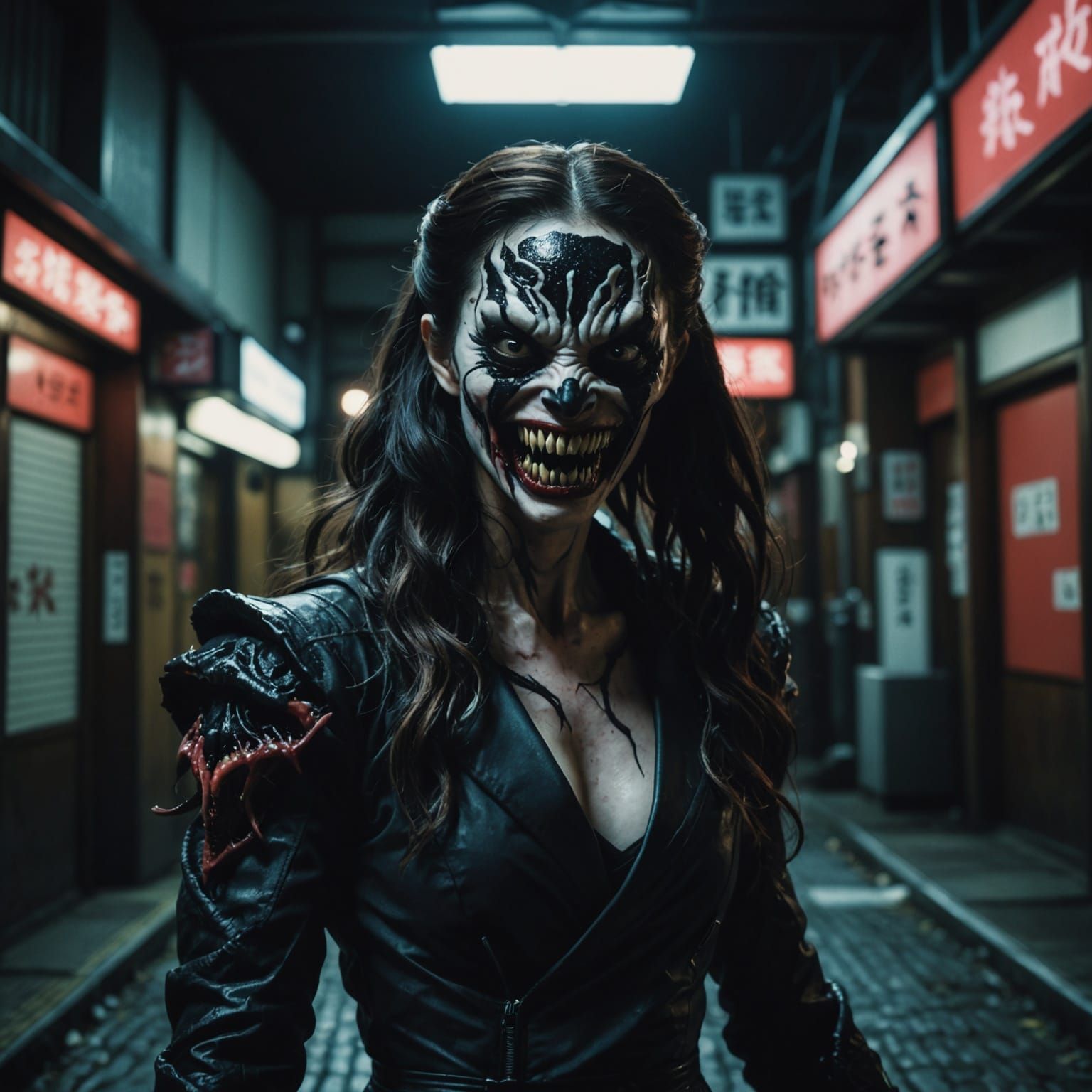 Horror Japanese Girl with Venom: Cinematic Film Still