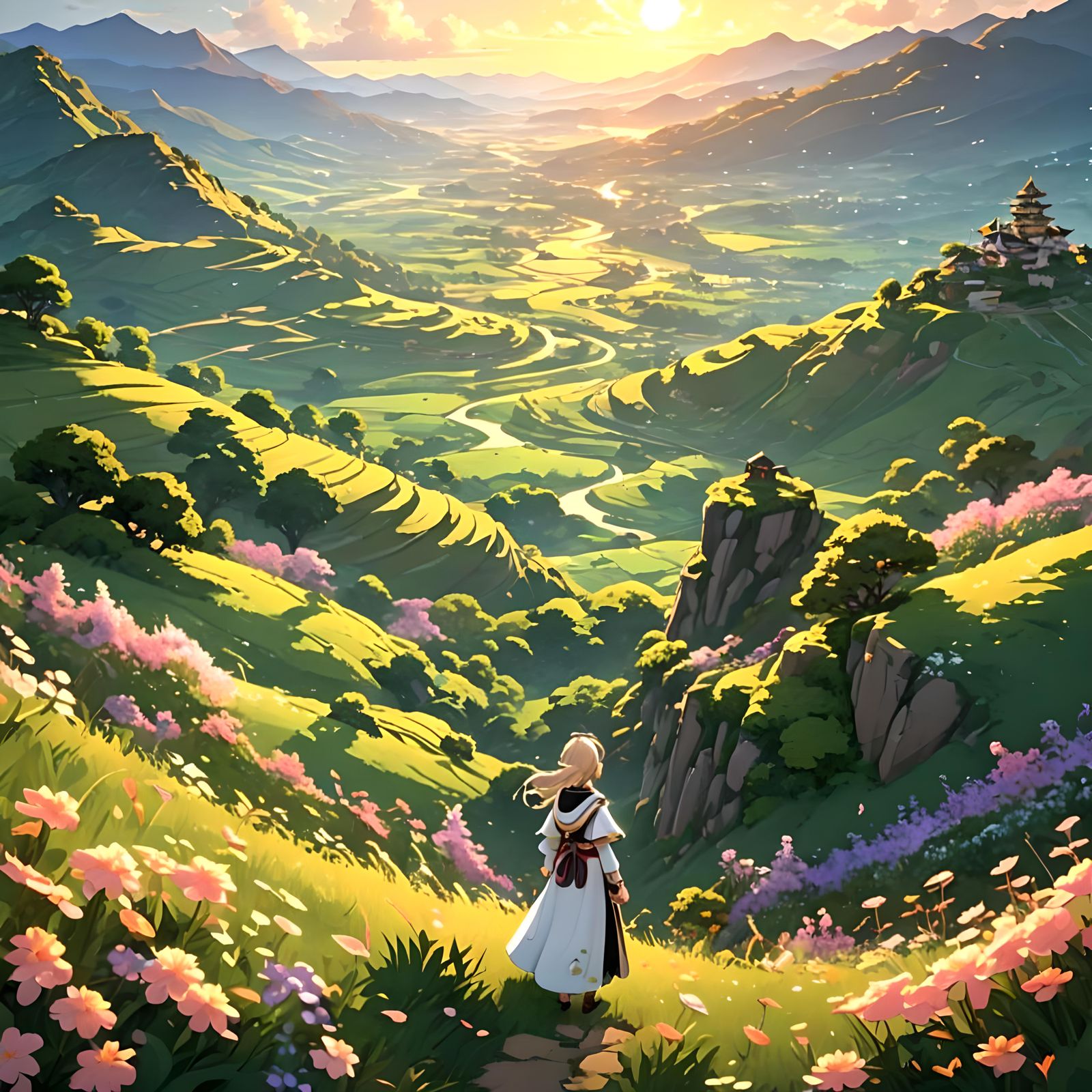 Lush Valley in Golden Light: 3D Anime Art