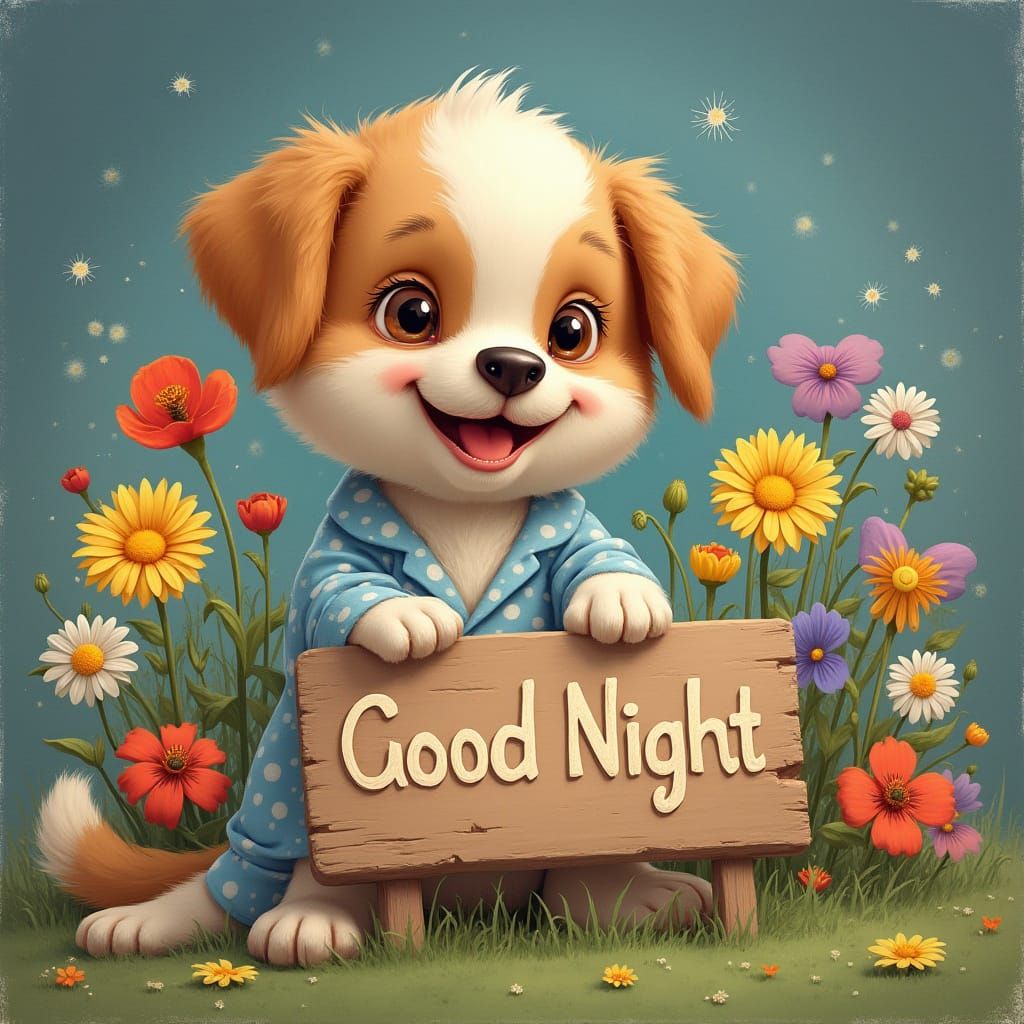 Puppy's Good Night Amongst the Flowers