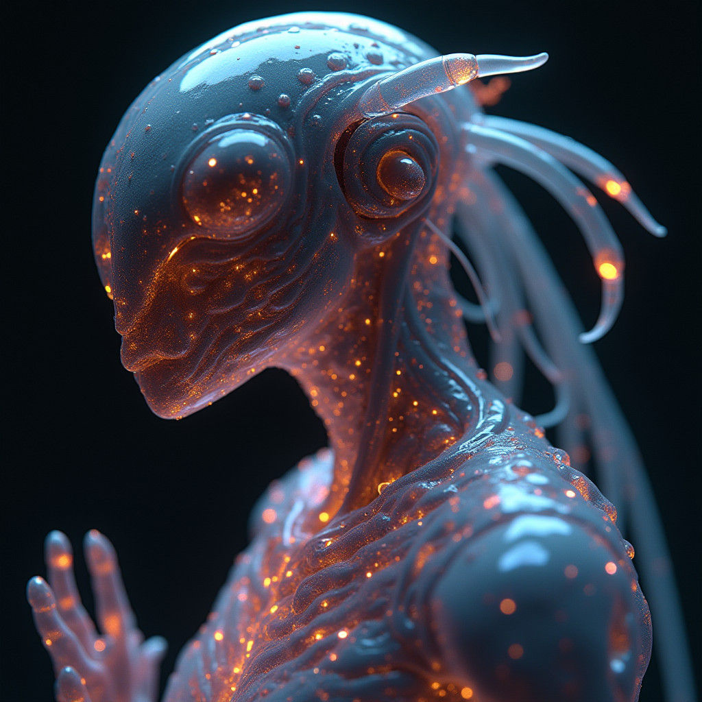 Microscopic Low-Poly Humanoid with See-Through Skin