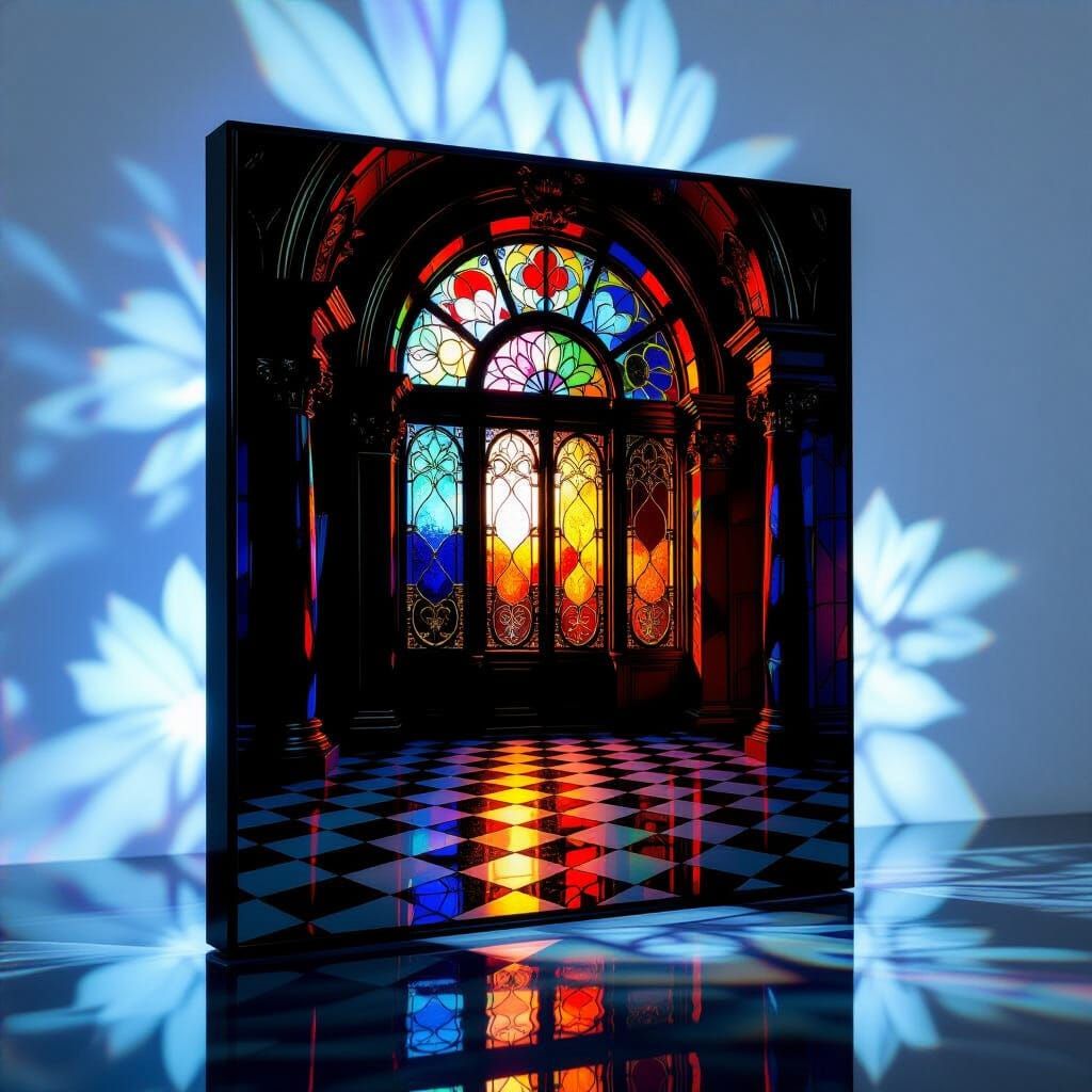 Hyperrealist Enamel Painting on Crystal in Blacklight Style