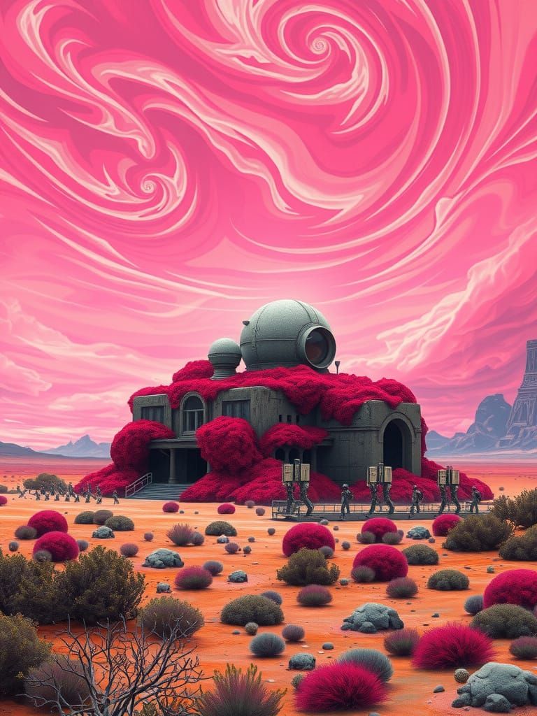 Mars Temple in Vibrant Pink Haze