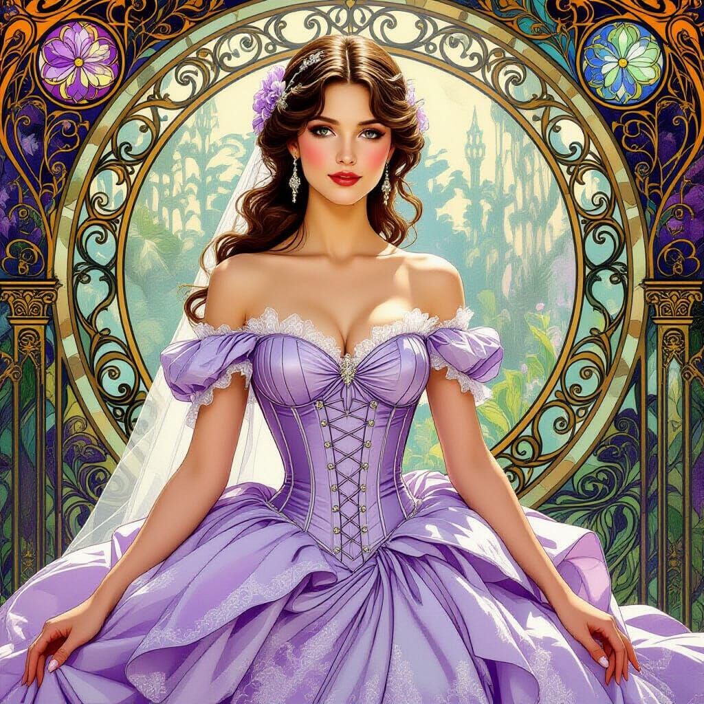 Lavender Wedding Dress in Art Nouveau Style