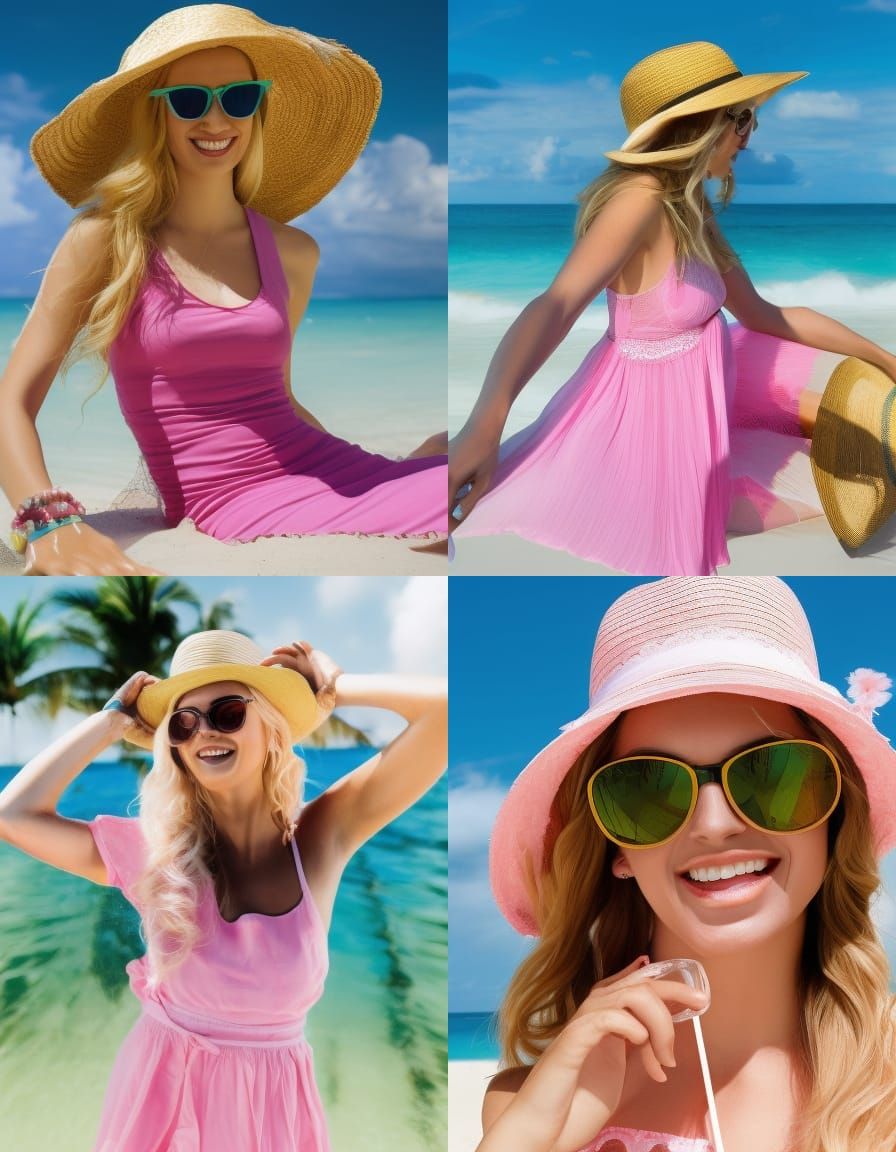 Blonde Woman on Sunny Beach, Hyperrealistic Portrait