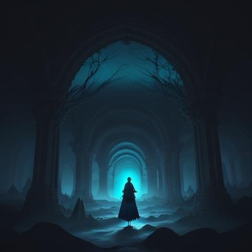 Surreal Underground Cavern with Bioluminescent Flora