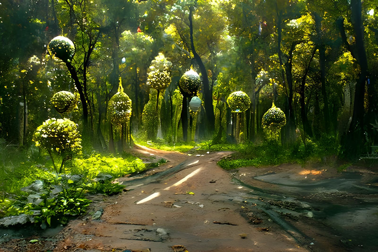 Enchanted Forest Road with Cosmic Geometric Details