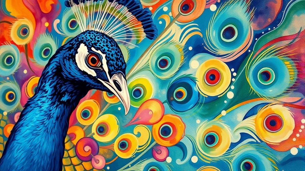 Vibrant Peacock in Post-Impressionist Style